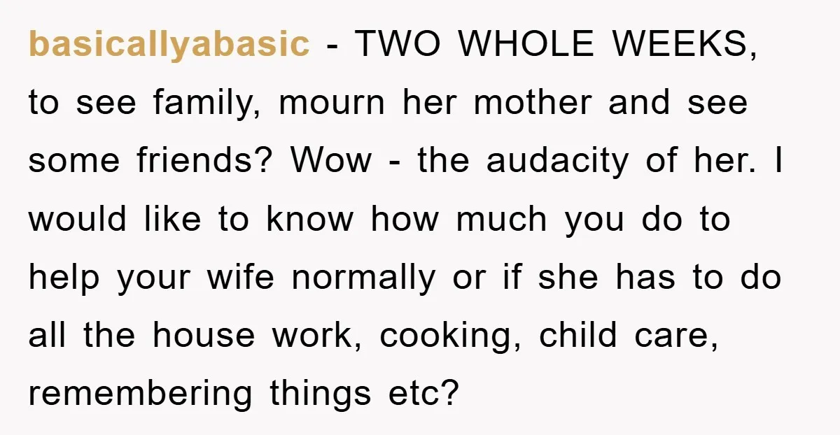 basicallyabasic − TWO WHOLE WEEKS, to see family, mourn her mother and see some friends? Wow - the audacity of her. I would like to know how much you do...