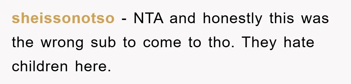 sheissonotso − NTA and honestly this was the wrong sub to come to tho. They hate children here.