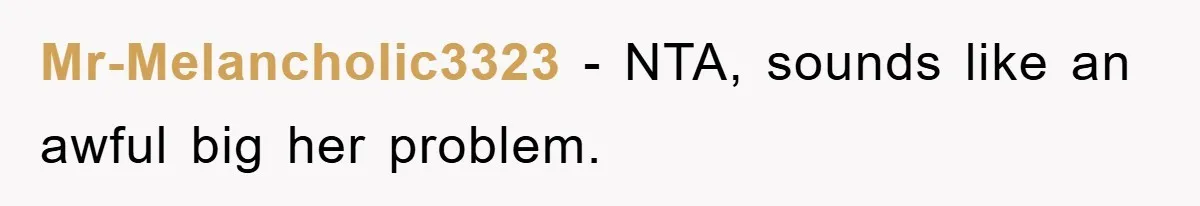 Mr-Melancholic3323 − NTA, sounds like an awful big her problem.