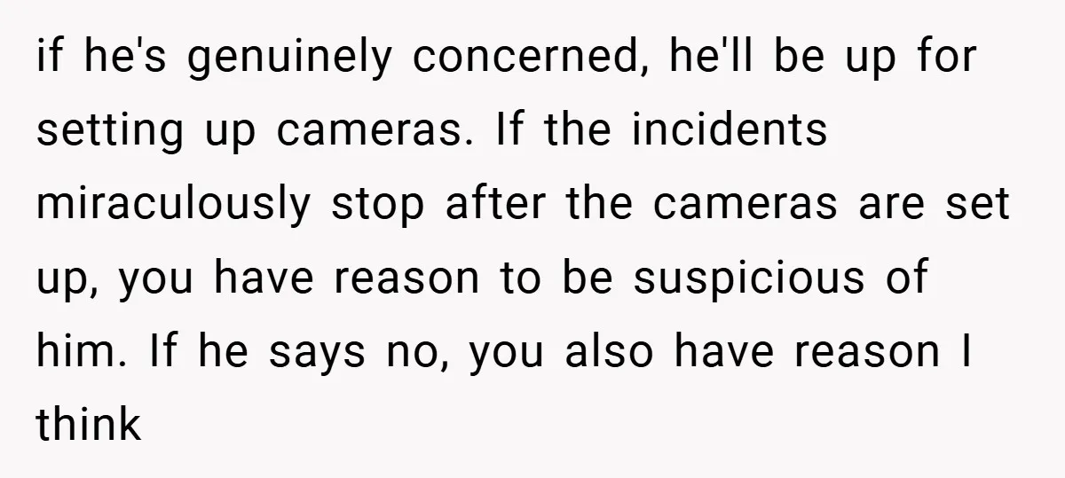 if he's genuinely concerned, he'll be up for setting up cameras. If the incidents miraculously stop after the cameras are set up, you have reason to be suspicious of him....