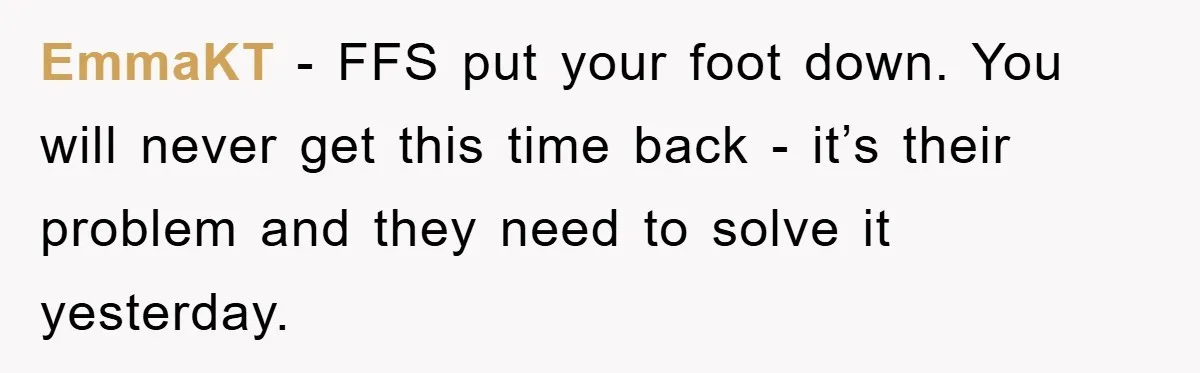 EmmaKT − FFS put your foot down. You will never get this time back - it’s their problem and they need to solve it yesterday.