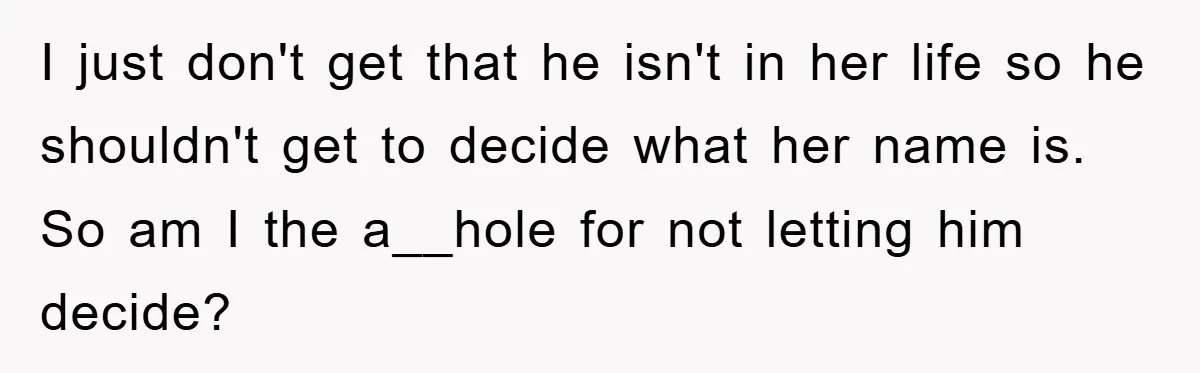 I just don't get that he isn't in her life so he shouldn't get to decide what her name is. So am I the a__hole for not letting him decide?