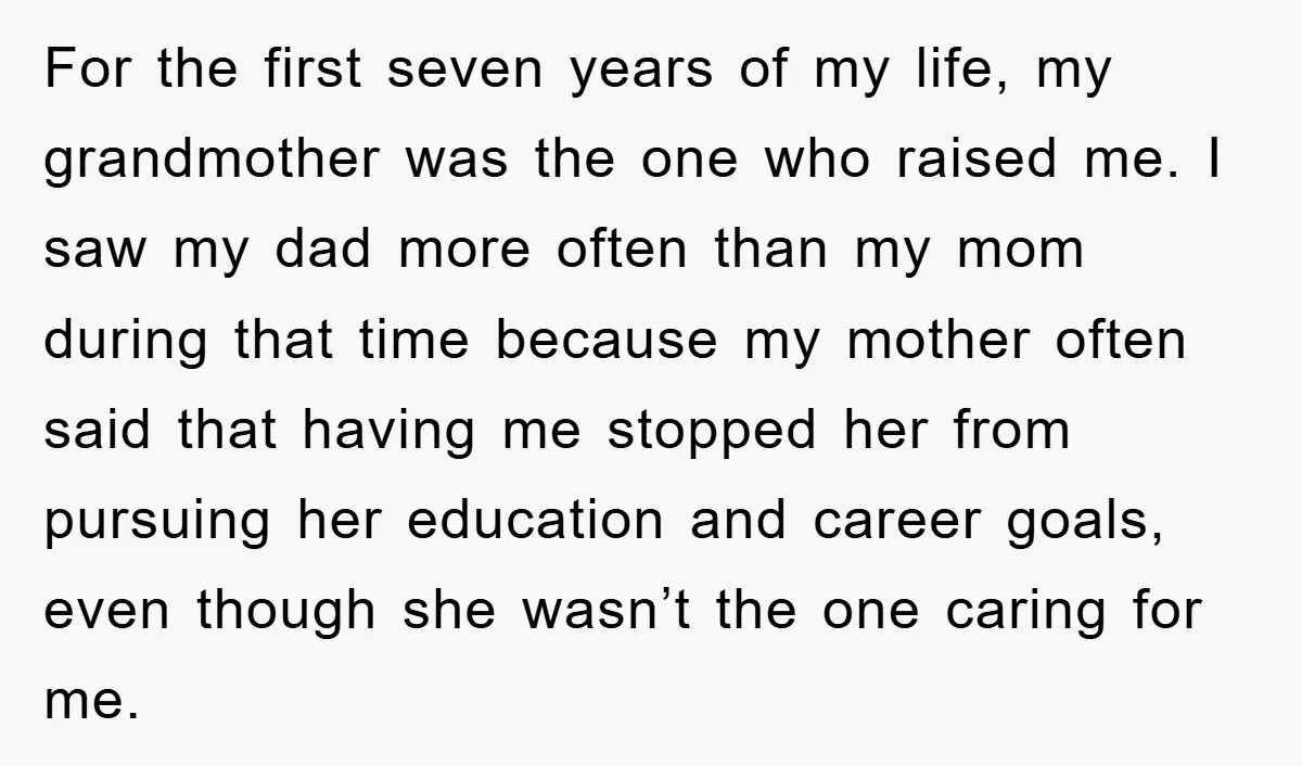 For the first seven years of my life, my grandmother was the one who raised me. I saw my dad more often than my mom during that time because my...