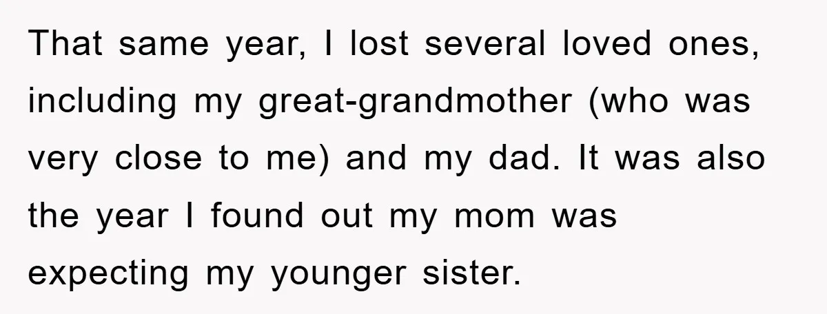 That same year, I lost several loved ones, including my great-grandmother (who was very close to me) and my dad. It was also the year I found out my mom...