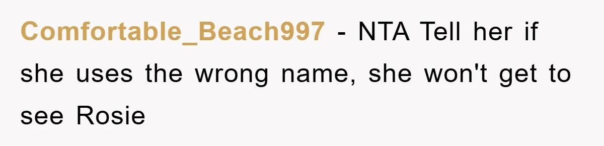 Comfortable_Beach997 − NTA Tell her if she uses the wrong name, she won't get to see Rosie