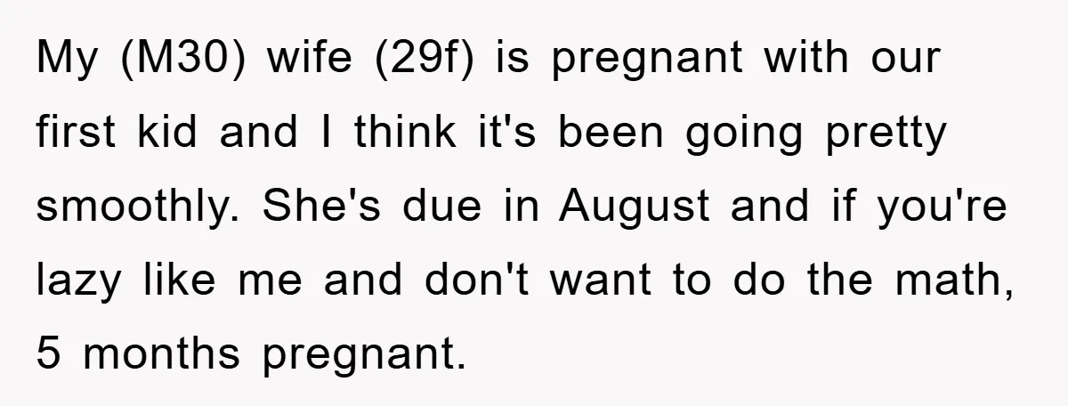 My (M30) wife (29f) is pregnant with our first kid and I think it's been going pretty smoothly. She's due in August and if you're lazy like me and don't...