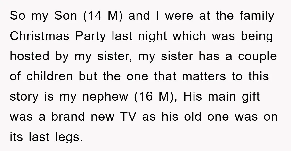 So my Son (14 M) and I were at the family Christmas Party last night which was being hosted by my sister, my sister has a couple of children but...