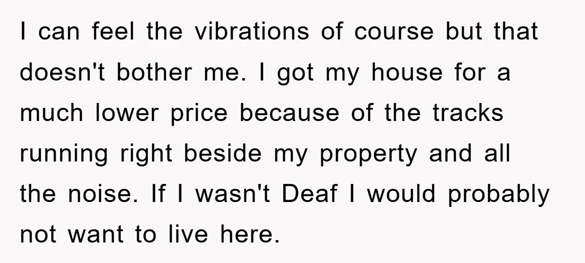 I can feel the vibrations of course but that doesn't bother me. I got my house for a much lower price because of the tracks running right beside my property...
