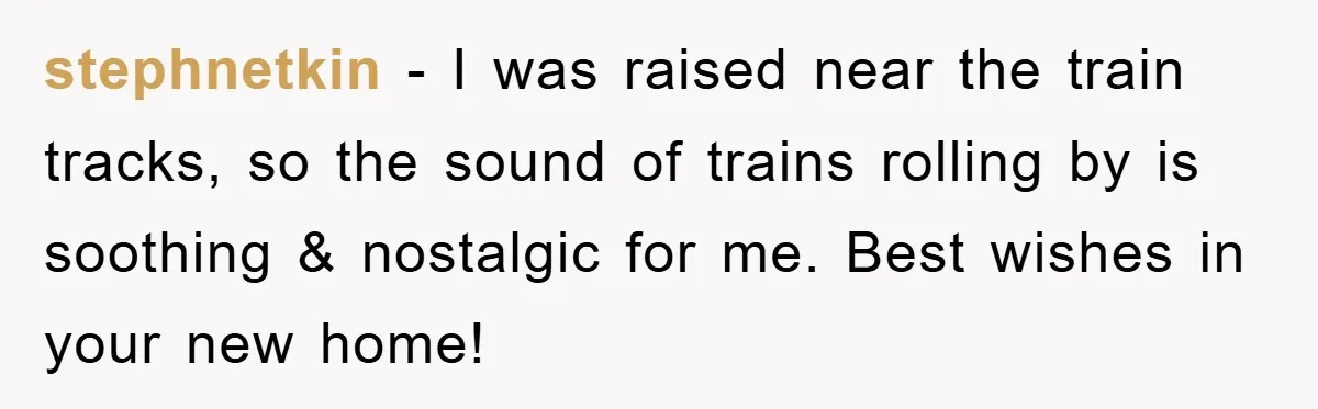 stephnetkin − I was raised near the train tracks, so the sound of trains rolling by is soothing & nostalgic for me. Best wishes in your new home!