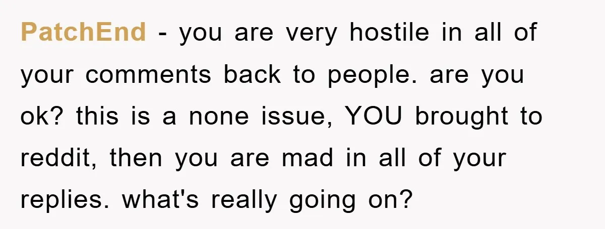 PatchEnd − you are very hostile in all of your comments back to people. are you ok? this is a none issue, YOU brought to reddit, then you are mad...