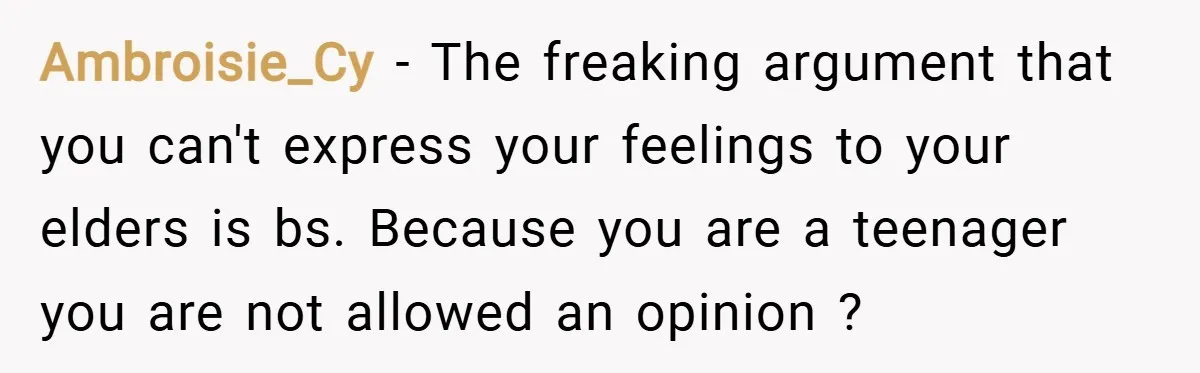 Ambroisie_Cy − The freaking argument that you can't express your feelings to your elders is bs. Because you are a teenager you are not allowed an opinion ?