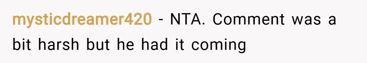 mysticdreamer420 − NTA. Comment was a bit harsh but he had it coming