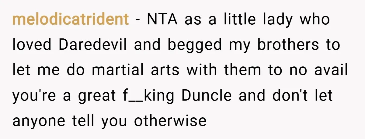 melodicatrident − NTA as a little lady who loved Daredevil and begged my brothers to let me do martial arts with them to no avail you're a great f__king Duncle...