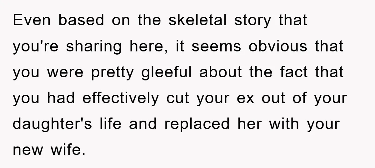 Even based on the skeletal story that you're sharing here, it seems obvious that you were pretty gleeful about the fact that you had effectively cut your ex out of...