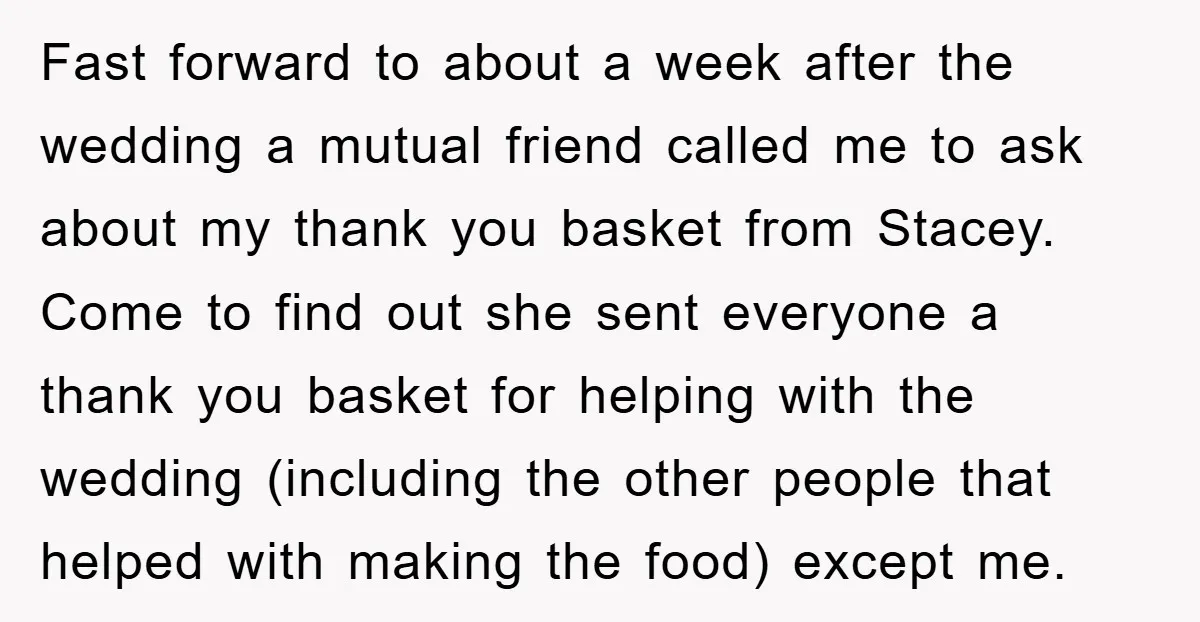 Fast forward to about a week after the wedding a mutual friend called me to ask about my thank you basket from Stacey. Come to find out she sent everyone...