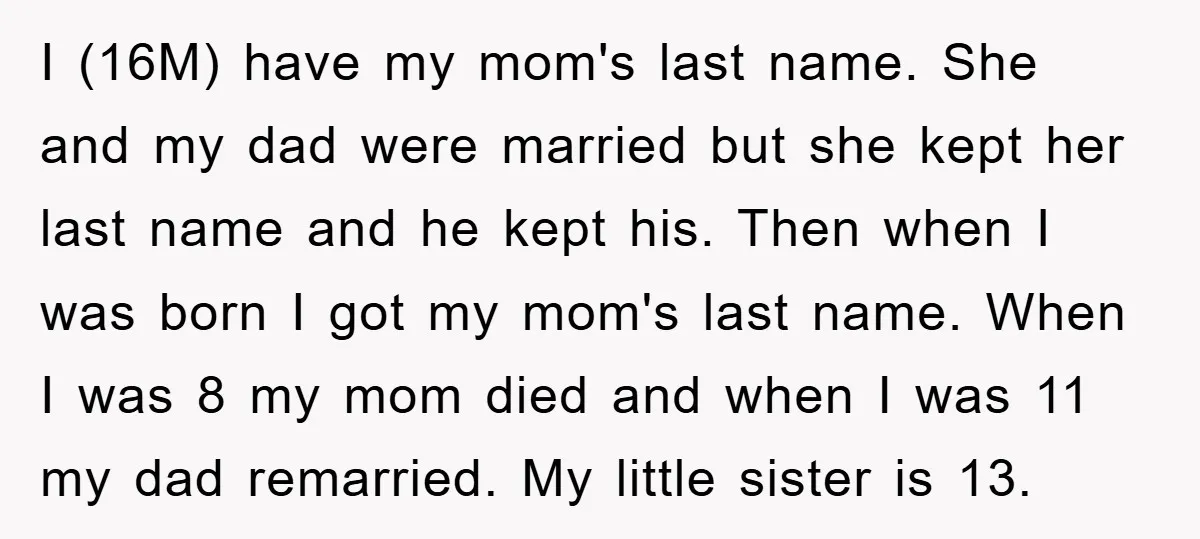 I (16M) have my mom's last name. She and my dad were married but she kept her last name and he kept his. Then when I was born I got...