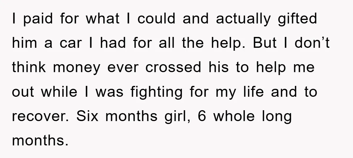 I paid for what I could and actually gifted him a car I had for all the help. But I don’t think money ever crossed his to help me out...