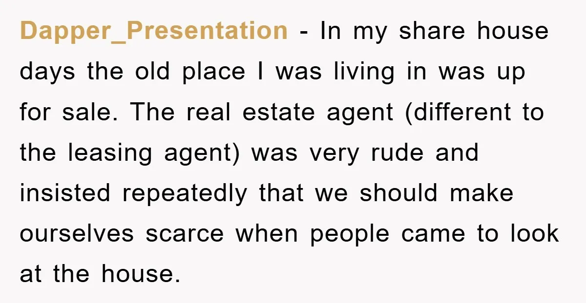 Dapper_Presentation - In my share house days the old place I was living in was up for sale. The real estate agent (different to the leasing agent) was very rude...