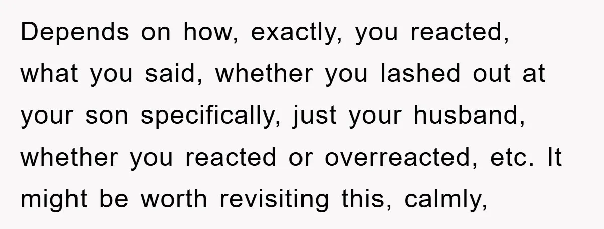 Depends on how, exactly, you reacted, what you said, whether you lashed out at your son specifically, just your husband, whether you reacted or overreacted, etc. It might be worth...