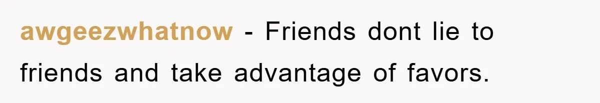 awgeezwhatnow - Friends dont lie to friends and take advantage of favors.