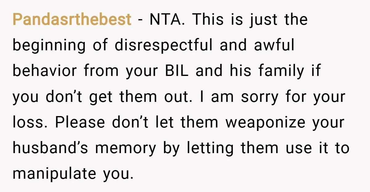 Pandasrthebest − NTA. This is just the beginning of disrespectful and awful behavior from your BIL and his family if you don’t get them out. I am sorry for your...