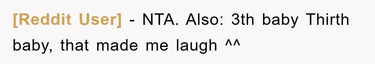 [Reddit User] - NTA. Also: 3th baby Thirth baby, that made me laugh ^^