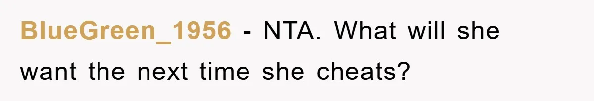 BlueGreen_1956 − NTA. What will she want the next time she cheats?