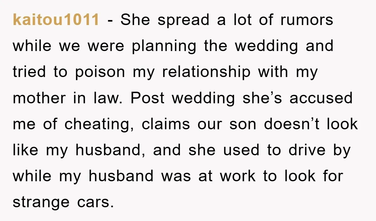 kaitou1011 - She spread a lot of rumors while we were planning the wedding and tried to poison my relationship with my mother in law. Post wedding she’s accused me...