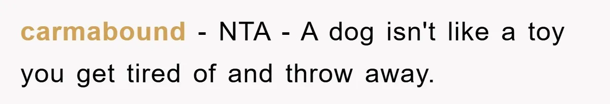 carmabound − NTA - A dog isn't like a toy you get tired of and throw away.