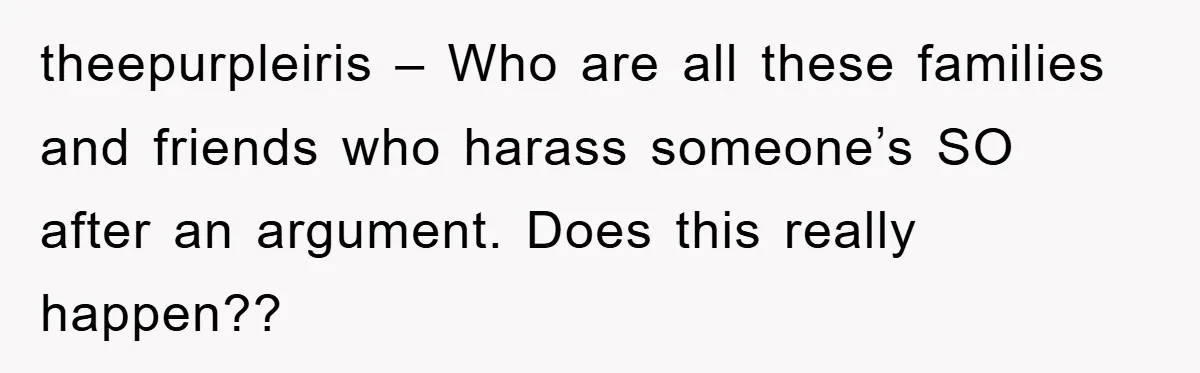 theepurpleiris – Who are all these families and friends who harass someone’s SO after an argument. Does this really happen??