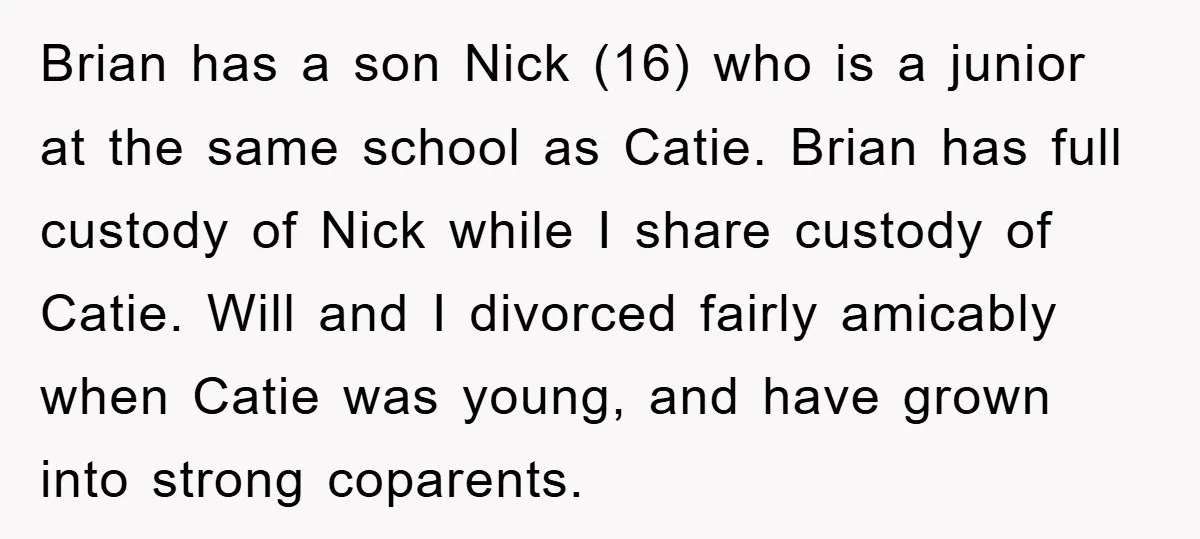 Brian has a son Nick (16) who is a junior at the same school as Catie. Brian has full custody of Nick while I share custody of Catie. Will and...