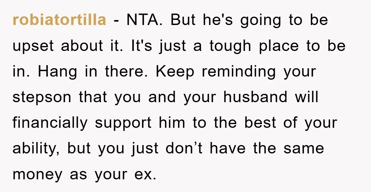 robiatortilla − NTA. But he's going to be upset about it. It's just a tough place to be in. Hang in there. Keep reminding your stepson that you and your...