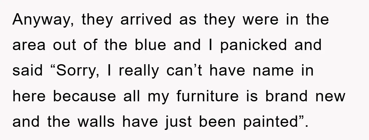 Anyway, they arrived as they were in the area out of the blue and I panicked and said “Sorry, I really can’t have name in here because all my furniture...
