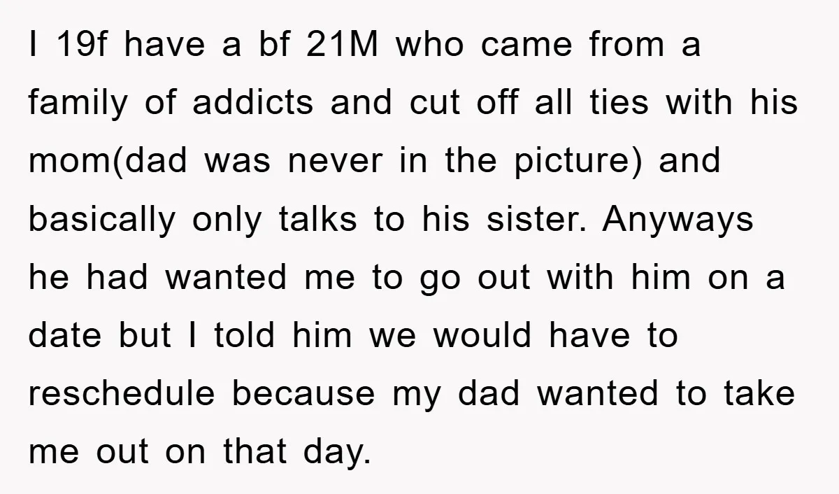 I 19f have a bf 21M who came from a family of addicts and cut off all ties with his mom(dad was never in the picture) and basically only talks...