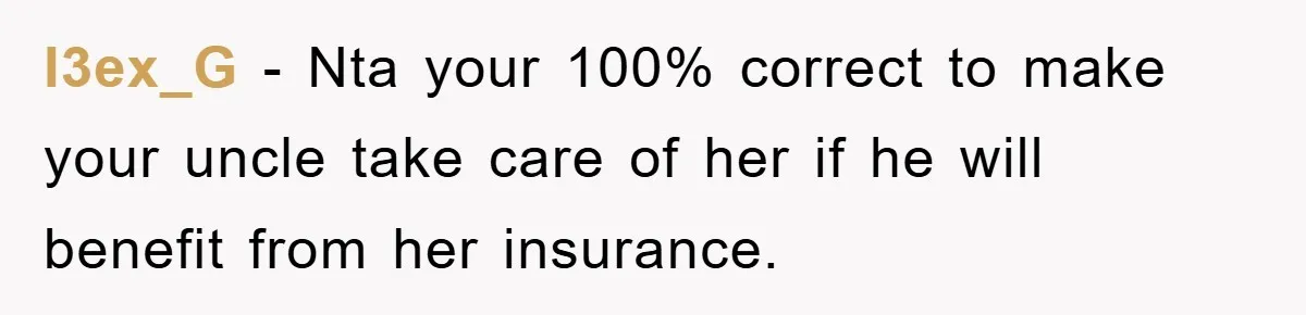 l3ex_G − Nta your 100% correct to make your uncle take care of her if he will benefit from her insurance.