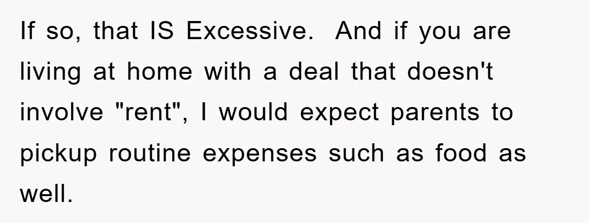 If so, that IS Excessive. And if you are living at home with a deal that doesn't involve "rent", I would expect parents to pickup routine expenses such as food...