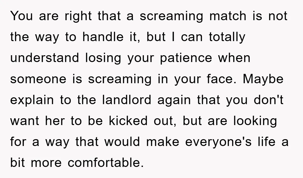 You are right that a screaming match is not the way to handle it, but I can totally understand losing your patience when someone is screaming in your face. Maybe...