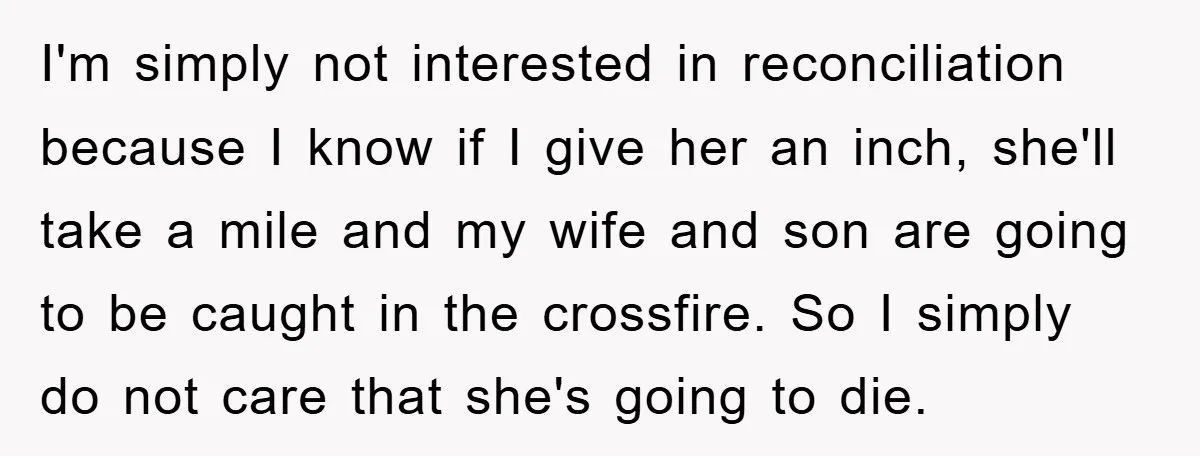 I'm simply not interested in reconciliation because I know if I give her an inch, she'll take a mile and my wife and son are going to be caught in...
