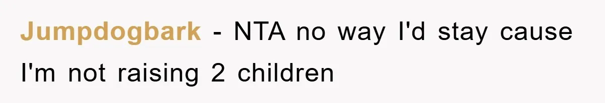 Jumpdogbark − NTA no way I'd stay cause I'm not raising 2 children