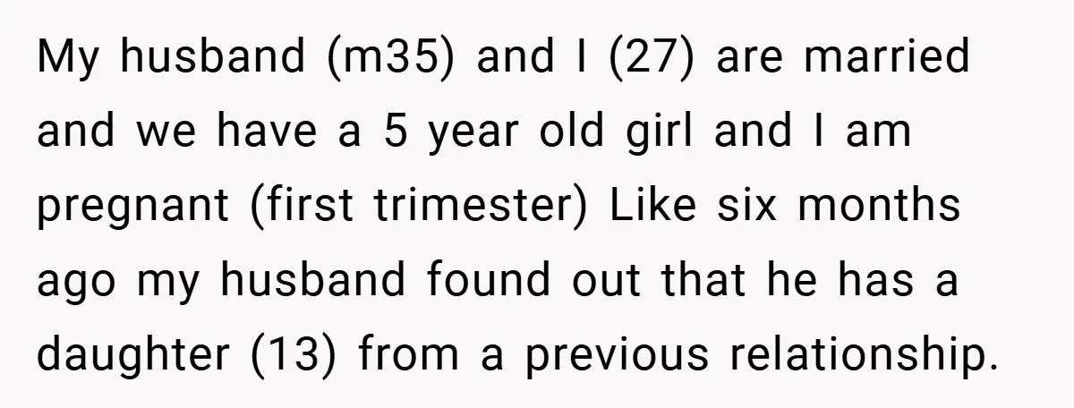 My husband (m35) and I (27) are married and we have a 5 year old girl and I am pregnant (first trimester) Like six months ago my husband found out...