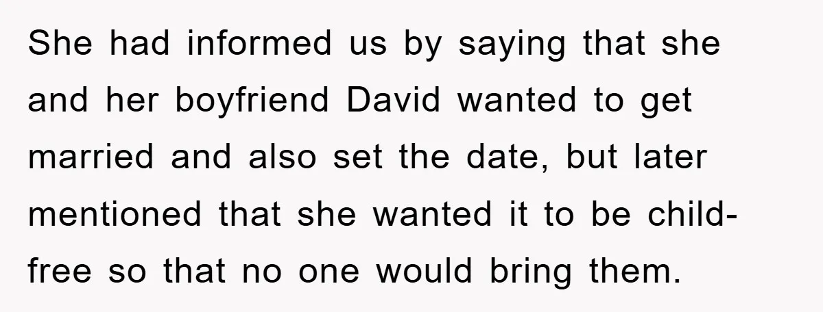 She had informed us by saying that she and her boyfriend David wanted to get married and also set the date, but later mentioned that she wanted it to be...