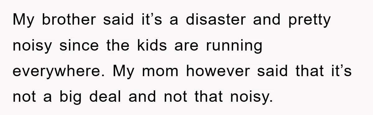 My brother said it’s a disaster and pretty noisy since the kids are running everywhere. My mom however said that it’s not a big deal and not that noisy.