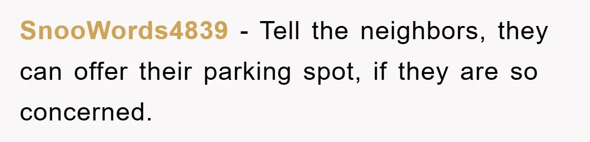 SnooWords4839 − Tell the neighbors, they can offer their parking spot, if they are so concerned.