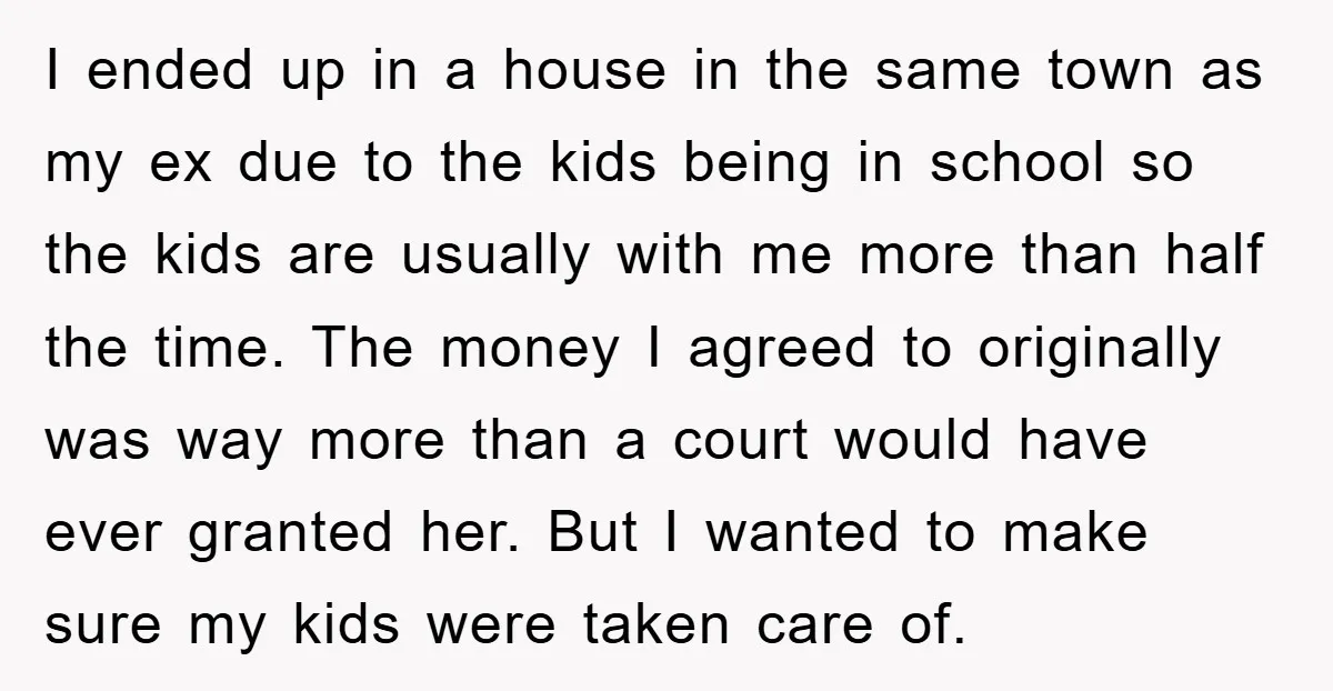 I ended up in a house in the same town as my ex due to the kids being in school so the kids are usually with me more than half...