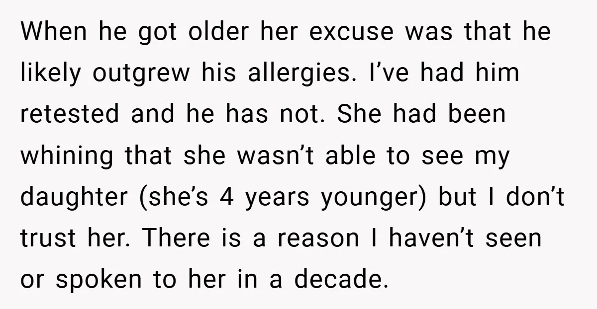 When he got older her excuse was that he likely outgrew his allergies. I’ve had him retested and he has not. She had been whining that she wasn’t able to...