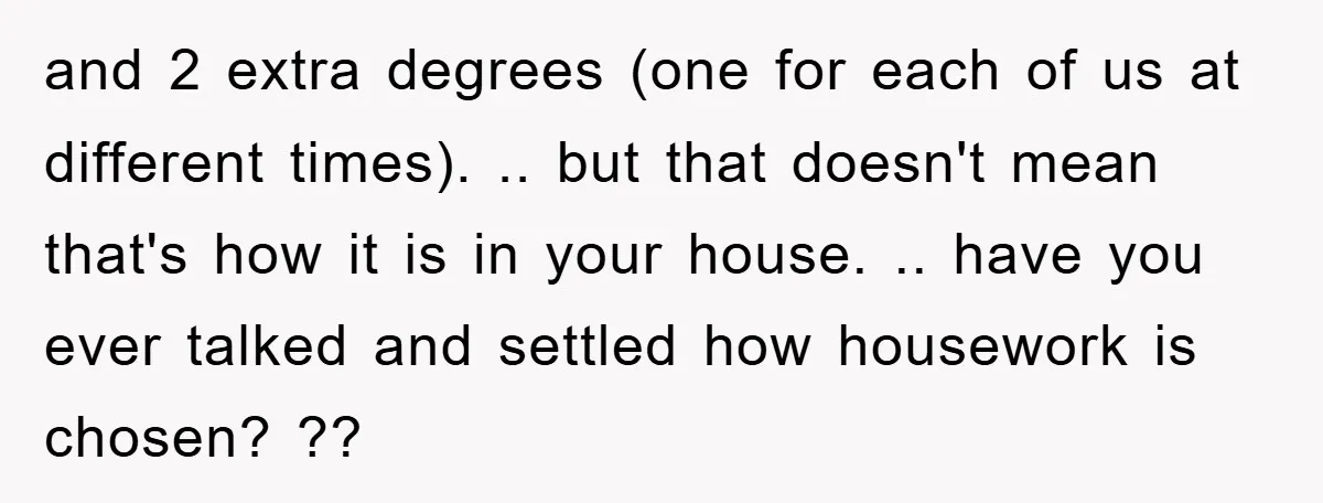 and 2 extra degrees (one for each of us at different times). .. but that doesn't mean that's how it is in your house. .. have you ever talked and...