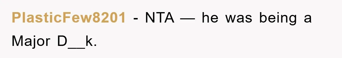 PlasticFew8201 − NTA — he was being a Major D__k.