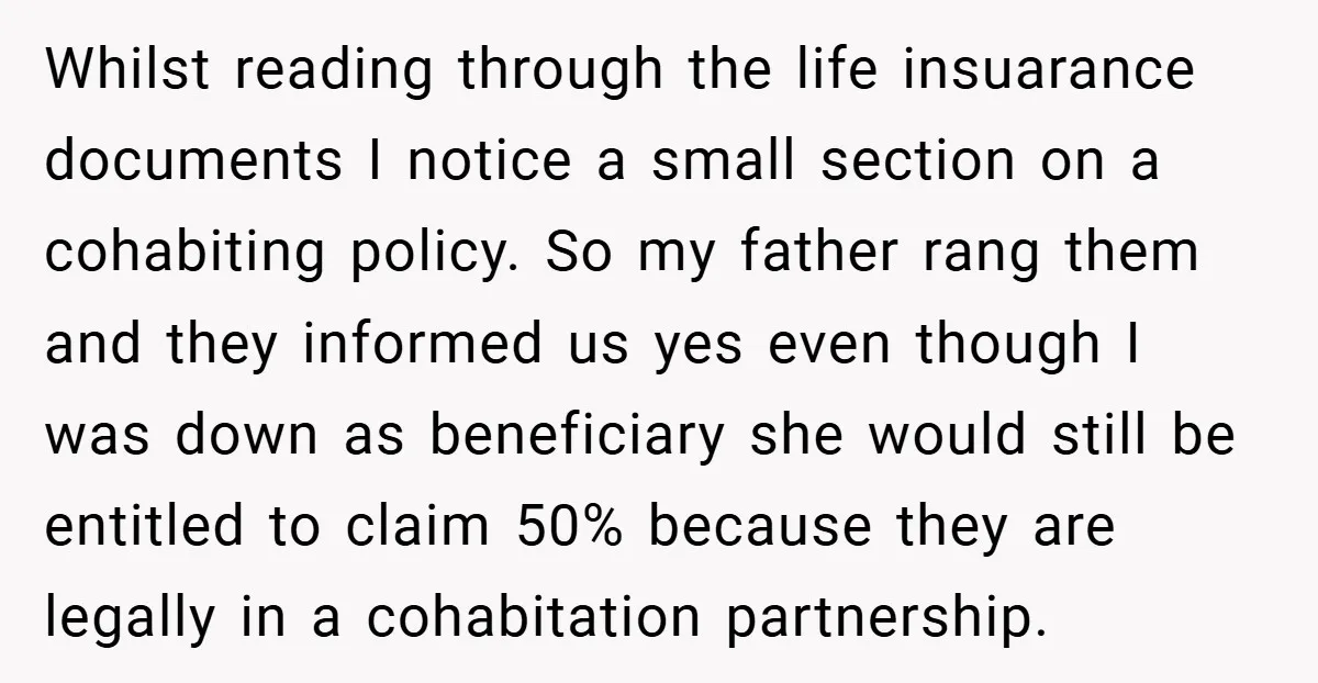 Whilst reading through the life insuarance documents I notice a small section on a cohabiting policy. So my father rang them and they informed us yes even though I was...
