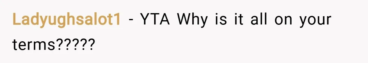 Ladyughsalot1 − YTA Why is it all on your terms?????
