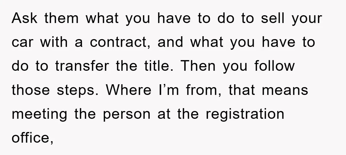 Ask them what you have to do to sell your car with a contract, and what you have to do to transfer the title. Then you follow those steps. Where...